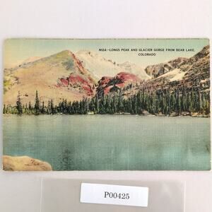 Longs Peak & Glacier Gorge Bear Lake Colorado 1940s Linen Postcard Rockies
